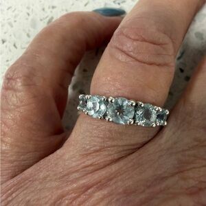Sterling Silver 5 Stone Aquamarine Anniversary Ring